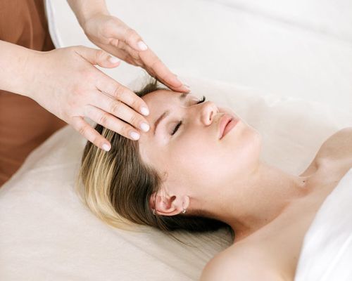 Close up of a calm face with eyes closed.